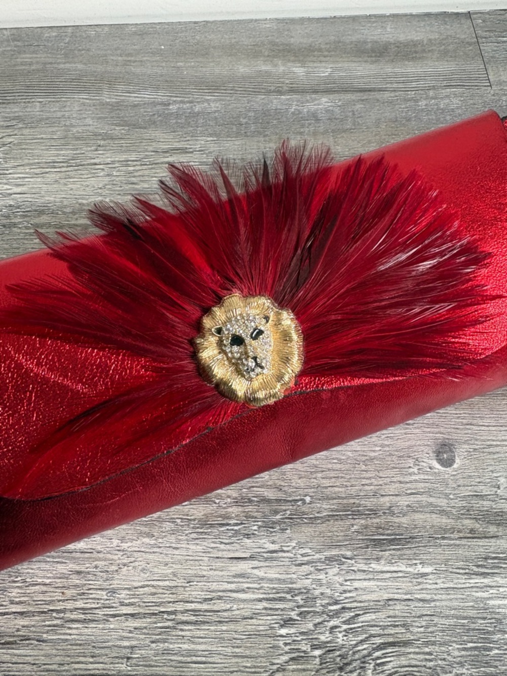 Luxury Handcrafted Metallic Red Leather Clutch - Picture 3 of 13